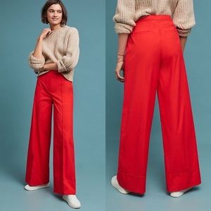 Anthropologie Poplin Wide Leg Flare Trousers